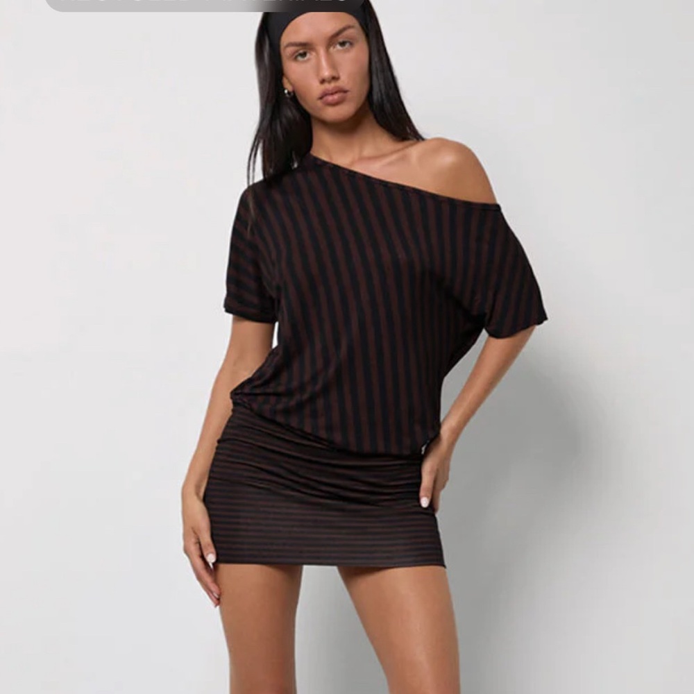 Motel rocks Talita Mini Dress In Diagonal And Mini Stripe Maroon